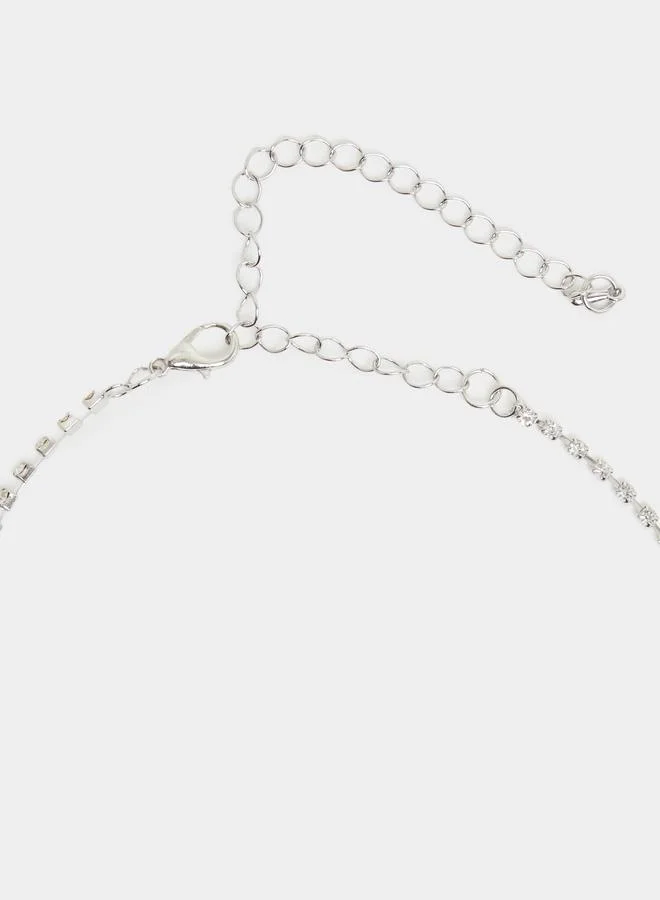 Styli  Set of 2 - Silver Crystal Embellished Necklace and Earrings for Women | Best Price UAE